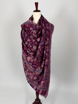 Eggplant Purple Color Premium Wool Kani Weave Cashmere Shawl | Kani Weave Cashmere Wrap | Wool Stole and Shawl | Floral Jaal Shawls