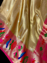 Statement Gold Color Paithani Banarasi Soft Silk Saree with Tanchoi Meenakari Work | Banarasi Soft Saree | Paithani Sarees