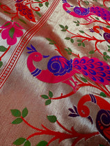 Red Paithani Soft Silk Saree | Paithani Design Saree | Red Color Saree | Soft Silk Sarees | Festival and Party Wear Sarees