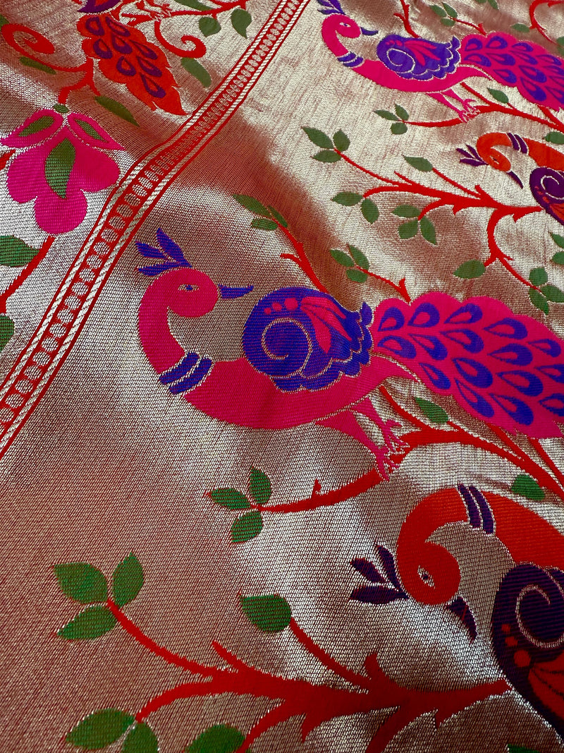Red Paithani Soft Silk Saree | Paithani Design Saree | Red Color Saree | Soft Silk Sarees | Festival and Party Wear Sarees