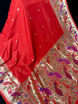 Red Paithani Soft Silk Saree | Paithani Design Saree | Red Color Saree | Soft Silk Sarees | Festival and Party Wear Sarees