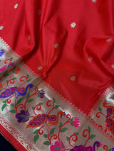 Red Paithani Soft Silk Saree | Paithani Design Saree | Red Color Saree | Soft Silk Sarees | Festival and Party Wear Sarees