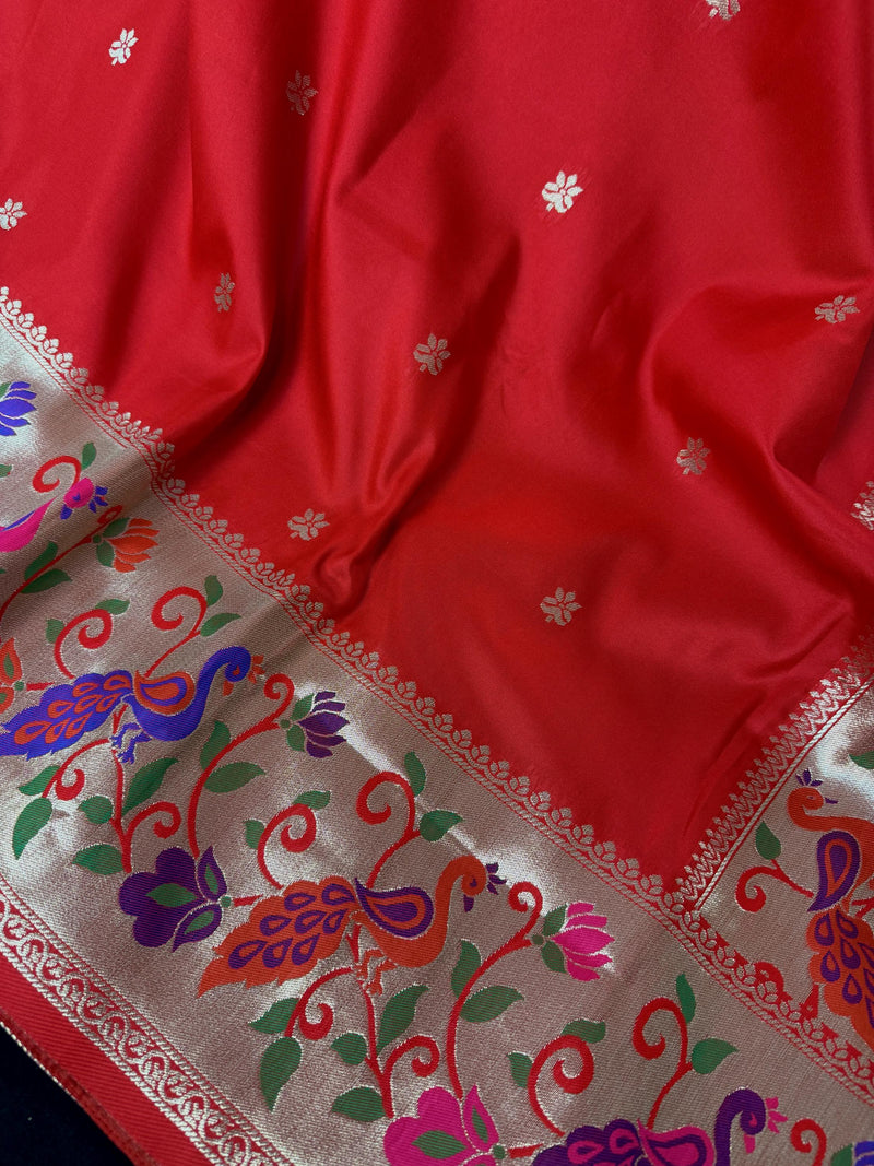 Red Paithani Soft Silk Saree | Paithani Design Saree | Red Color Saree | Soft Silk Sarees | Festival and Party Wear Sarees