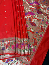 Red Paithani Soft Silk Saree | Paithani Design Saree | Red Color Saree | Soft Silk Sarees | Festival and Party Wear Sarees