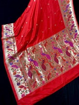 Red Paithani Soft Silk Saree | Paithani Design Saree | Red Color Saree | Soft Silk Sarees | Festival and Party Wear Sarees