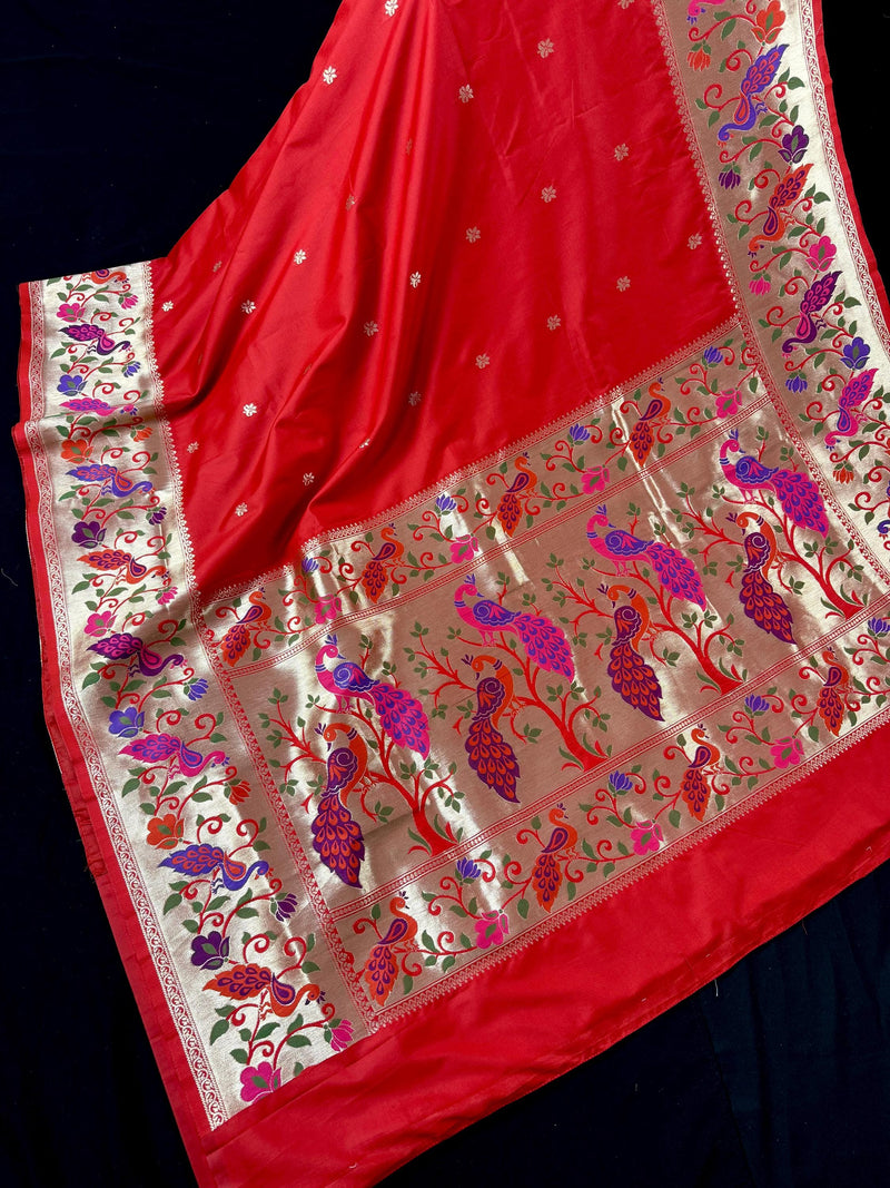 Red Paithani Soft Silk Saree | Paithani Design Saree | Red Color Saree | Soft Silk Sarees | Festival and Party Wear Sarees