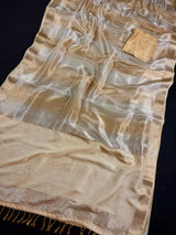 Statement Handmade Champagne Color thin Striped Banarasi Satin Tissue Silk Saree