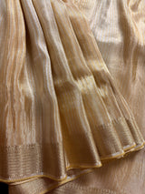 Statement Handmade Champagne Color thin Striped Banarasi Satin Tissue Silk Saree