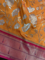 Mango Yellow and Pink Color Paithani Saree | Banarasi Soft Silk Saree in Mango Yellow Color