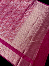 Rani Pink Color Banarasi Brocade Handloom Saree | Parsley design in Sliver and Gold Zari Weave | Banarasi Silk Sarees in Brocade