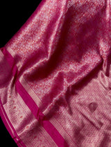 Rani Pink Color Banarasi Brocade Handloom Saree | Parsley design in Sliver and Gold Zari Weave | Banarasi Silk Sarees in Brocade