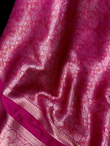 Rani Pink Color Banarasi Brocade Handloom Saree | Parsley design in Sliver and Gold Zari Weave | Banarasi Silk Sarees in Brocade