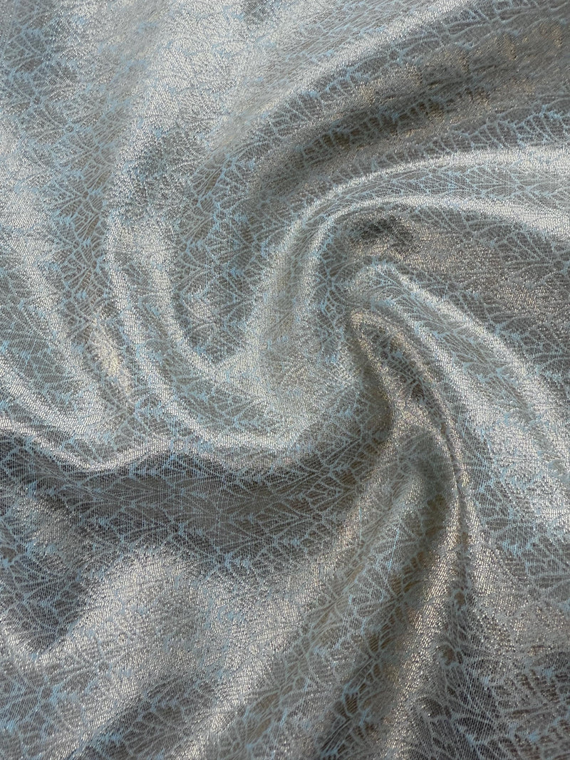 Pastel Sky Blue Linen Silk Saree with Banarasi Border and Pallu and Floral Jaal Weave | Pastel Blue Linen Silk Saree | Ships from California