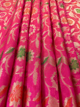 Deep Pink Color Semi Banarasi Silk Saree with Floral Jaal and Meenakari Weaving with undertone of Peach | Brocade Blouse | Banarasi Sarees