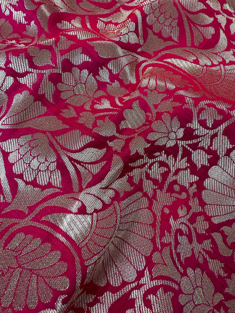 Statement Hot Pink Color Handloom Banarasi Semi Mashru Silk Saree | Light weight and Soft Saree | Chakra Butta Saree