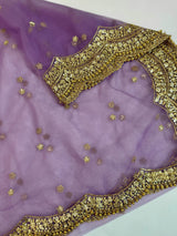 Muted Lavender net dupatta with gold zari, sequin & beads — Kaash Collection
