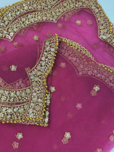 China Rose Color Net Dupatta with Gold Zari, Sequin and Beads | Lavender Wedding Dupatta | Sequin Dupattas | Indian Dupatta for Lehanga