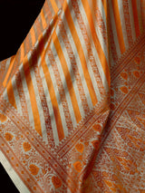 Beige Gold with Copper and Mustard Gold Striped Saree |  Banarasi Mashru Soft Silk with Tanchoi Saree and Jamawar Pallu | Resham Zari Weaved