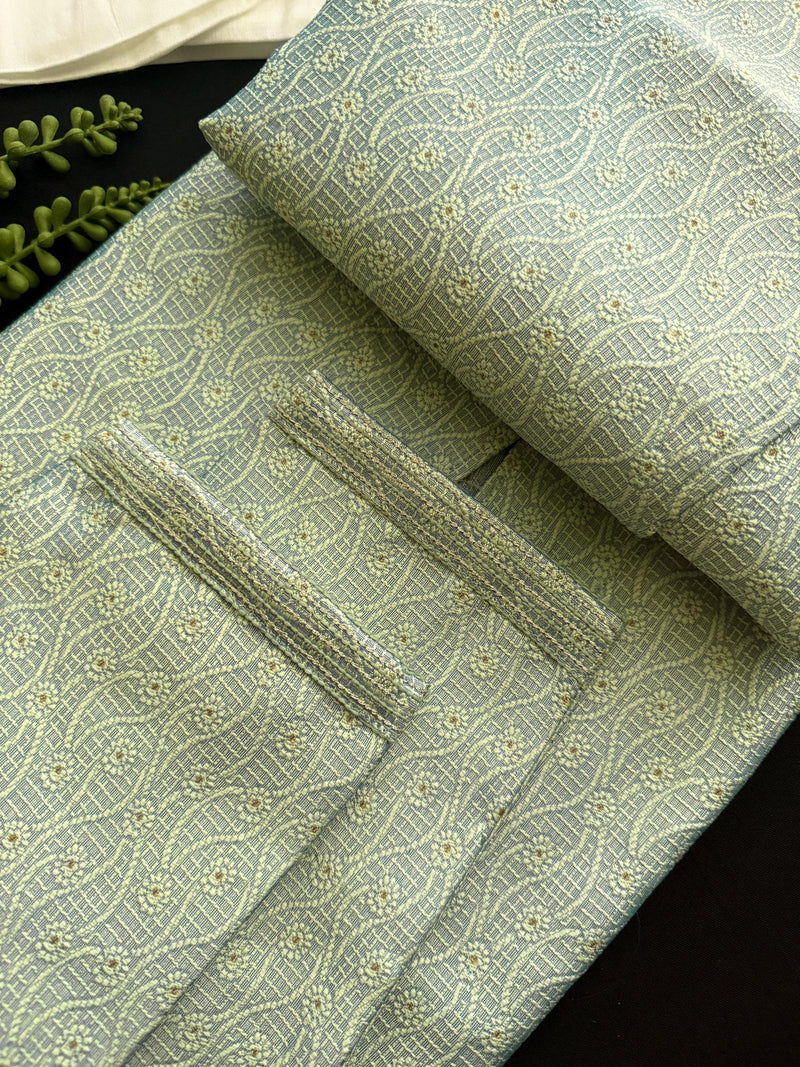 Designer Pastel Sea Green Men's Kurta with bottom with Embossed Embroidery Work | Kurta Sets for Wedding and Parties
