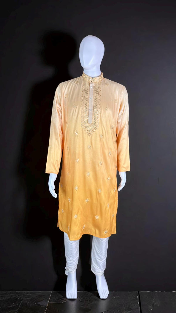 Ombre Yellow Color Kurta with Emberiodey and Sequin | Soft Silk with Lining | Haldi Kurta | Wedding and Party Wear Kurta for Men