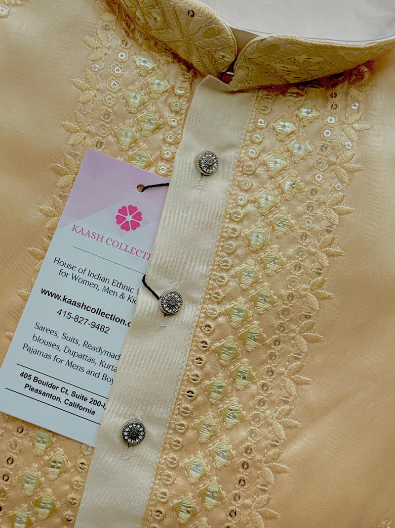Ombre Yellow Color Kurta with Emberiodey and Sequin | Soft Silk with Lining | Haldi Kurta | Wedding and Party Wear Kurta for Men