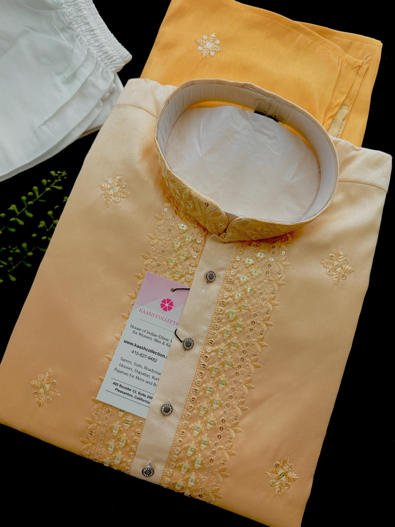 Ombre Yellow Color Kurta with Emberiodey and Sequin | Soft Silk with Lining | Haldi Kurta | Wedding and Party Wear Kurta for Men