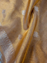 Statement Gold Color Banarasi Tissue Saree with Temple Border | Light Weight Tissue Sarees | Tissue Silk Sarees | Ships from California