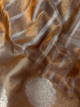 Statement Handmade Gold Color Banarasi Tissue Saree | Light Weight Zari Striped Tissue Sarees | Tissue Silk Sarees | Ships from California