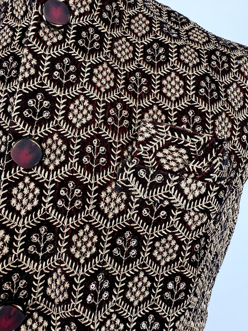 Wine Color Designer Party Wear Velvet Modi Jacket For Men | High Quality Premium Velvet Jacket Thread Embroidery Sequin Work