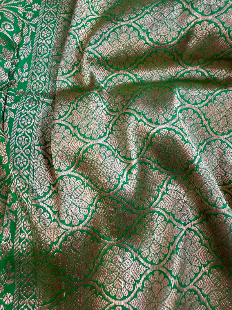 Red Color Pure Katan Silk Saree with Green Color Border and Pallu