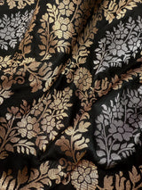 Statement Black Banarasi Silk Saree with Muted Copper & Silver Zari Jaal Buttas | Black Color Party Wear Sarees | Ships from California