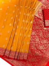 Mango Yellow Color with Deep Red Color Saree in Pure Katan Silk Saree | Pure Silk Sarees | SILK MARK CERTIFIED