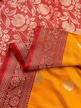 Mango Yellow Color with Deep Red Color Saree in Pure Katan Silk Saree | Pure Silk Sarees | SILK MARK CERTIFIED