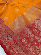 Mango Yellow Color with Deep Red Color Saree in Pure Katan Silk Saree | Pure Silk Sarees | SILK MARK CERTIFIED