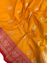 Mango Yellow Color with Deep Red Color Saree in Pure Katan Silk Saree | Pure Silk Sarees | SILK MARK CERTIFIED