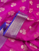 Purple Pink Silk Cotton Saree  | Soft Cotton Silk Sarees | Purple and Blue wide Border with Ambi Patterns