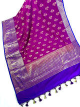 Purple Pink Silk Cotton Saree  | Soft Cotton Silk Sarees | Purple and Blue wide Border with Ambi Patterns