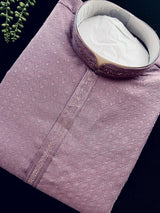 Pastel Lavender Color Kurta with Self Embroidery and Tiny Zari Buttis | Designer Kurta Pajama Set for Men | Wedding & Party Wear