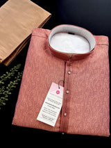 Designer Peach Color with undertone of Blue Men's Kurta with bottom with Embossed Embroidery Work | Kurta Sets for Wedding and Parties