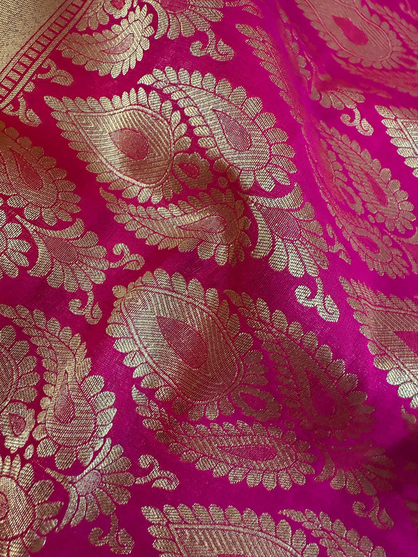 Red Banarasi Silk Saree  with Floral buttas and Pink border and Pallu | Gold  Zari Weave work | Ships from California