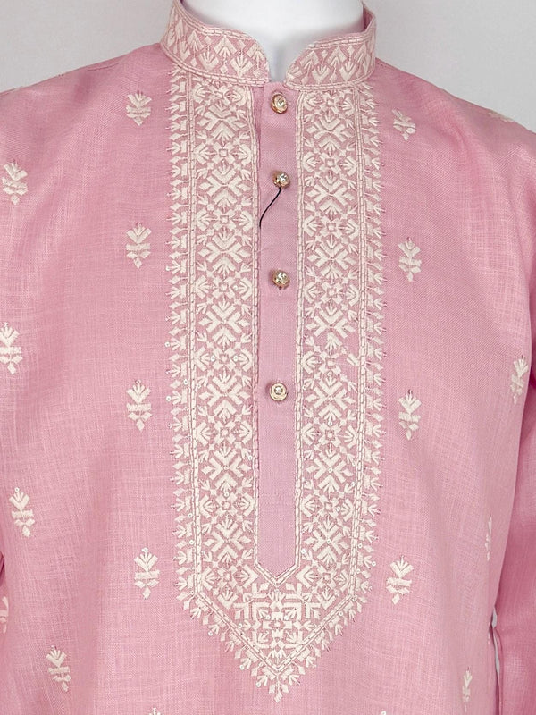 Pastel Pink Premium Cotton Kurta with Pajama | Handemberiodery Kurta with Cotton Lining | Cotton Mens Kurta Set
