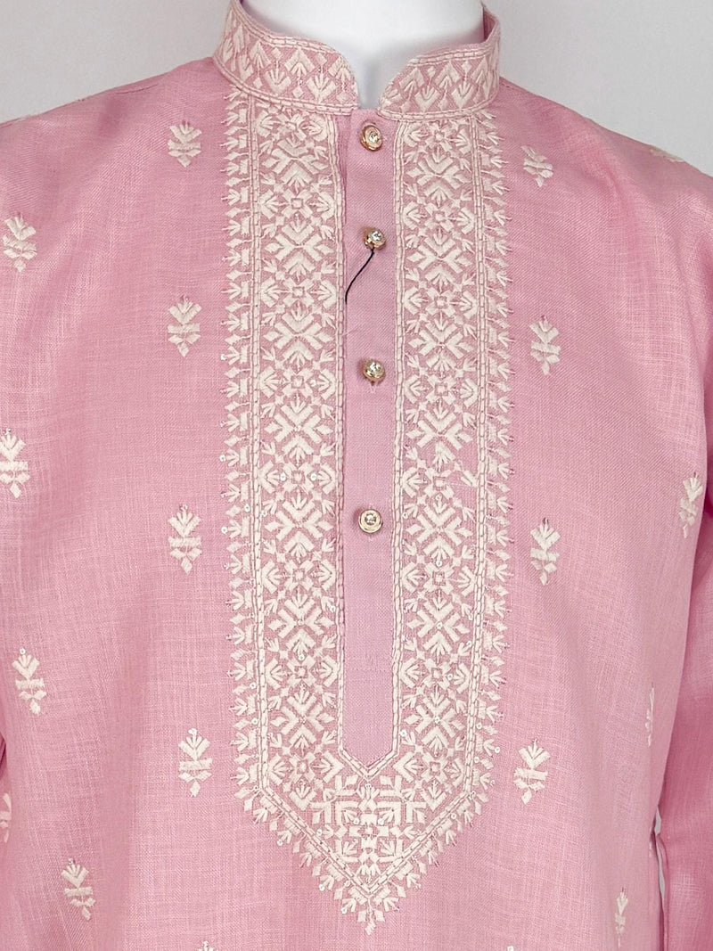 Pastel Pink Premium Cotton Kurta with Pajama | Handemberiodery Kurta with Cotton Lining | Cotton Mens Kurta Set