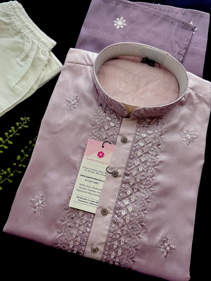 Ombre Lavender Color Kurta with Emberiodey and Sequin | Soft Silk with Lining | Wedding and Party Wear Kurta for Men
