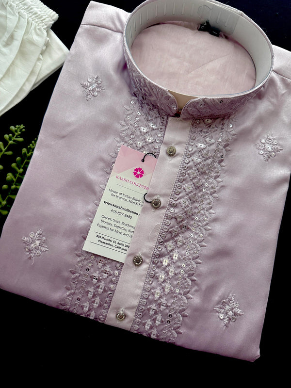 Ombre Lavender Color Kurta with Emberiodey and Sequin | Soft Silk with Lining | Wedding and Party Wear Kurta for Men