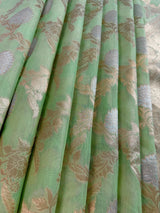 Pastel Green Color Linen Silk Saree with Banarasi Borders and Pallu and Floral Jaal Weave | Green Linen Silk Saree | Ships from California