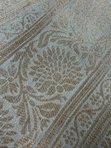 Pastel Sky Blue Linen Silk Saree with Banarasi Border and Pallu and Floral Jaal Weave | Pastel Blue Linen Silk Saree | Ships from California