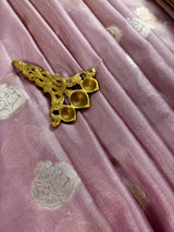 Statement Onion Pink Color Soft Tissue Silk Saree with small Banarasi Border and Pallu | Muted Gold and Sliver Leaves Buttas