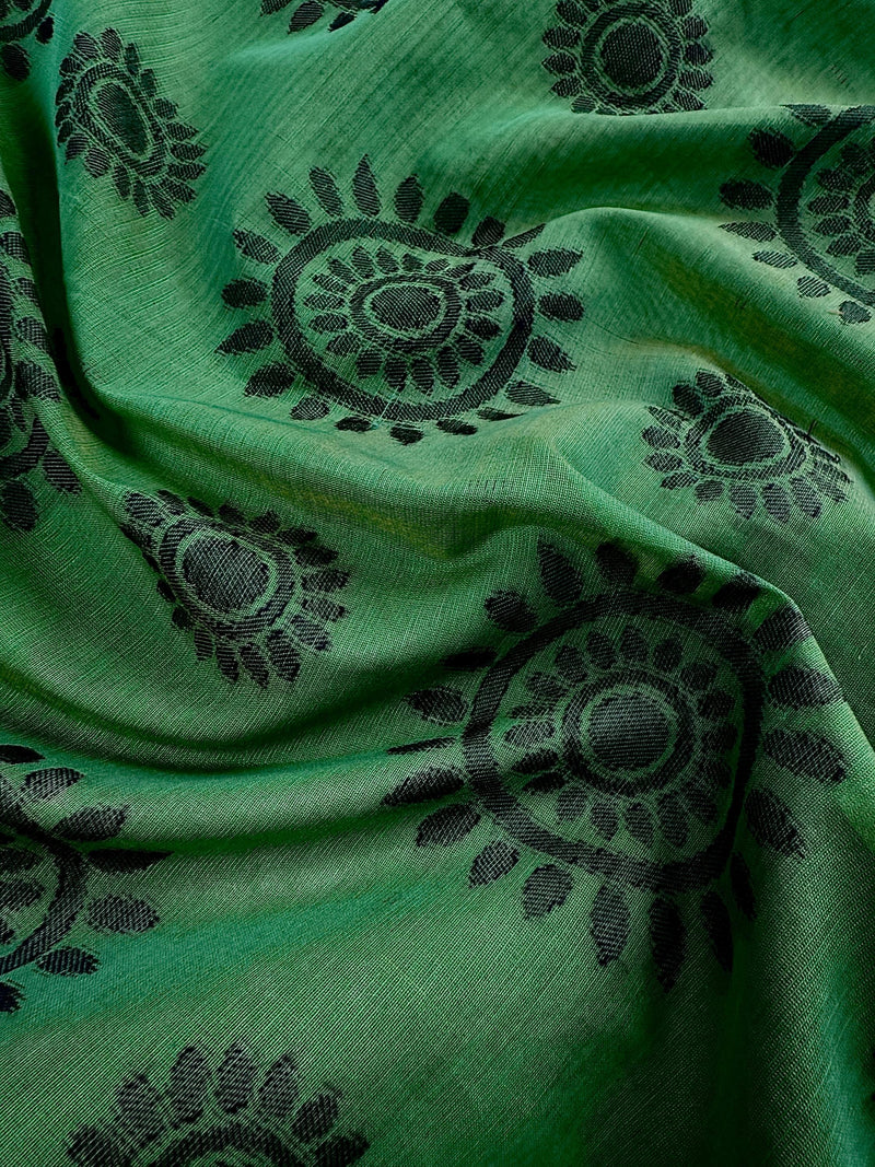 Handmade Green Color Saree with Temple Border  | Cotton Silk Sarees | Soft Cotton Silk Saree with Meenakari | Ships from California