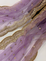 Muted Lavender net dupatta with gold zari, sequin & beads — Kaash Collection