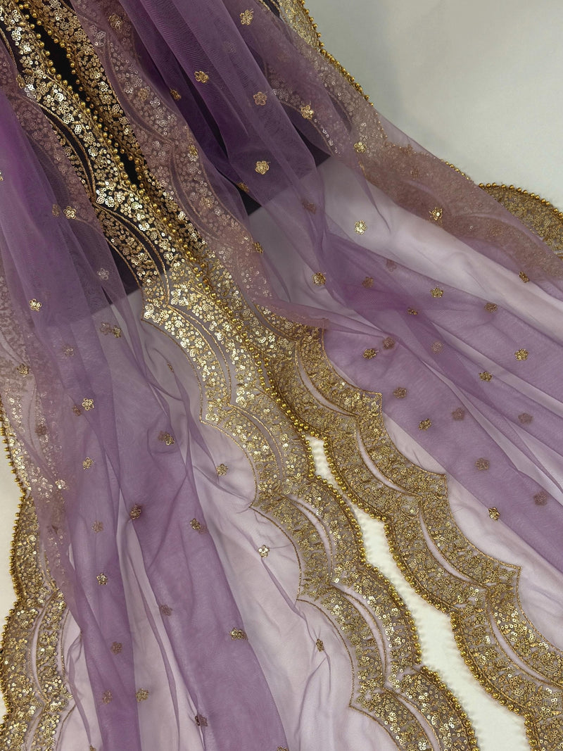 Muted Lavender net dupatta with gold zari, sequin & beads — Kaash Collection